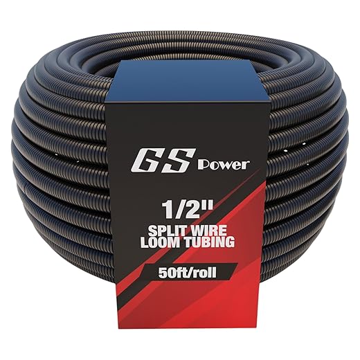 GS Power Wire Loom – 1/2 Inch x 50 Ft Split Cable Sleeves for Industrial Electrical Wires – High Temperature Cable Conduit