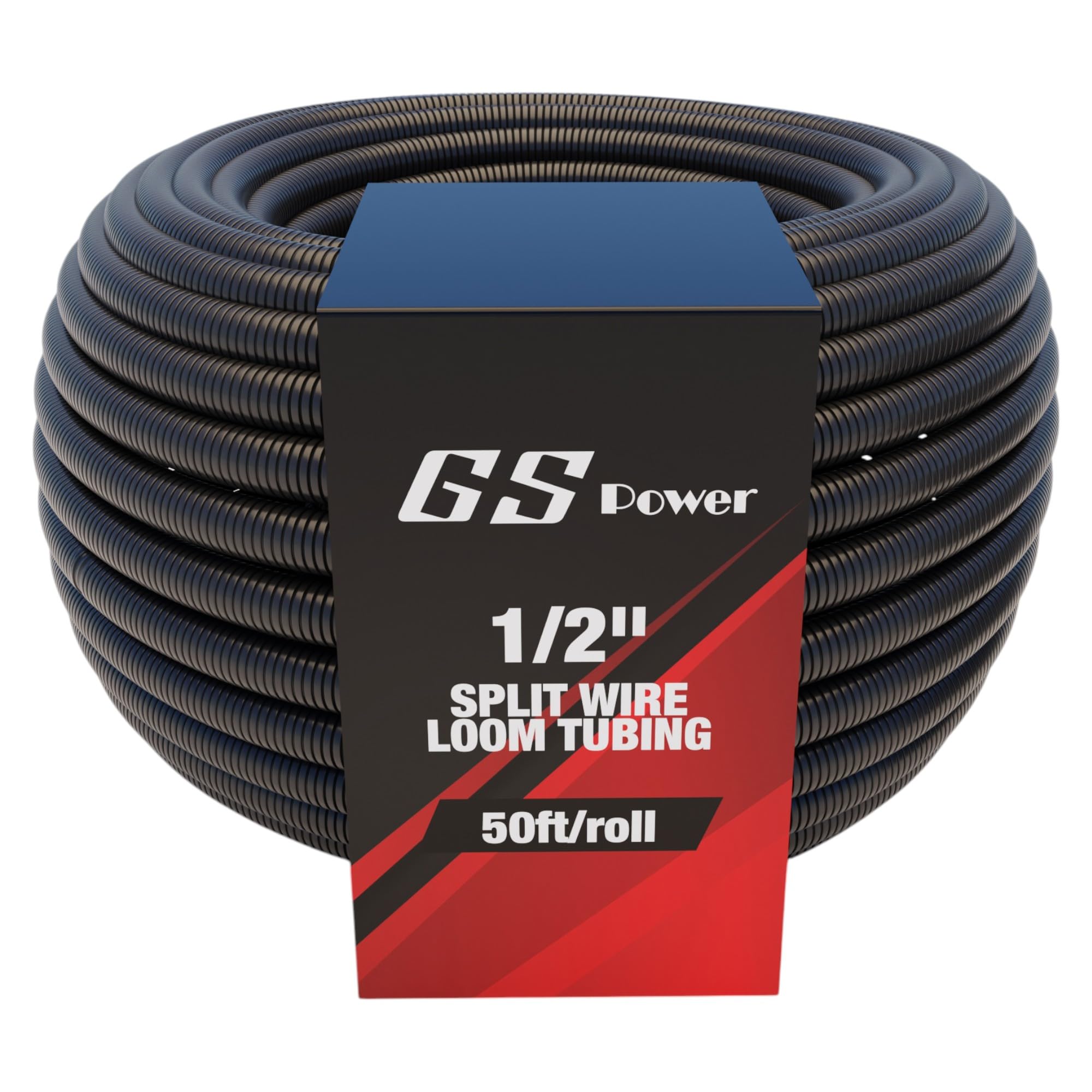 GS Power 1/2 Inch x 50ft Split Wire Loom Tubing, Split Cable Sleeve Cord Protector for Industrial Electrical Wires, Automotive Wire Cover Flexible, High Temperature Cable Conduit, Wrap