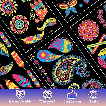 ACWOO Neon Temporary Tattoos, 20PCS 200+ Multiple Designs Glow in the Dark Fake Waterproof Tattoo Stickers Rave Festival Accessories for Women Girls Party Supplies