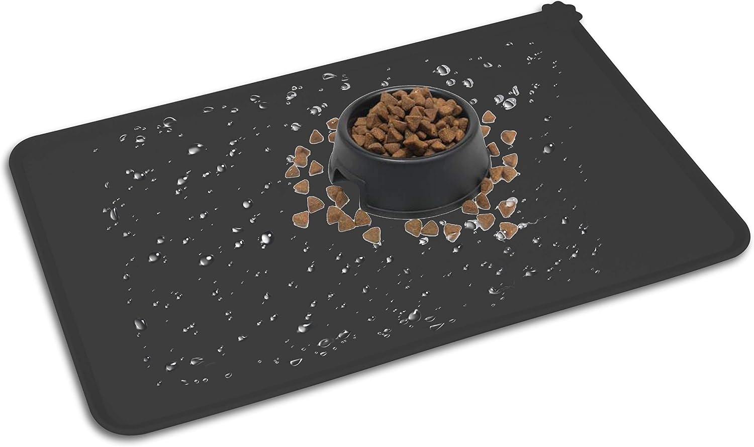 HOOSUN Black Pet Food Mat,Silicone Waterproof Pet Food Mat Dog Cat Pet Feeding Mat,Pet Bowl Tray Pet Food Mats for Floor with Raised Edges for Puppy Dog Cat Small Medium Animals,Pet Bowl Mats