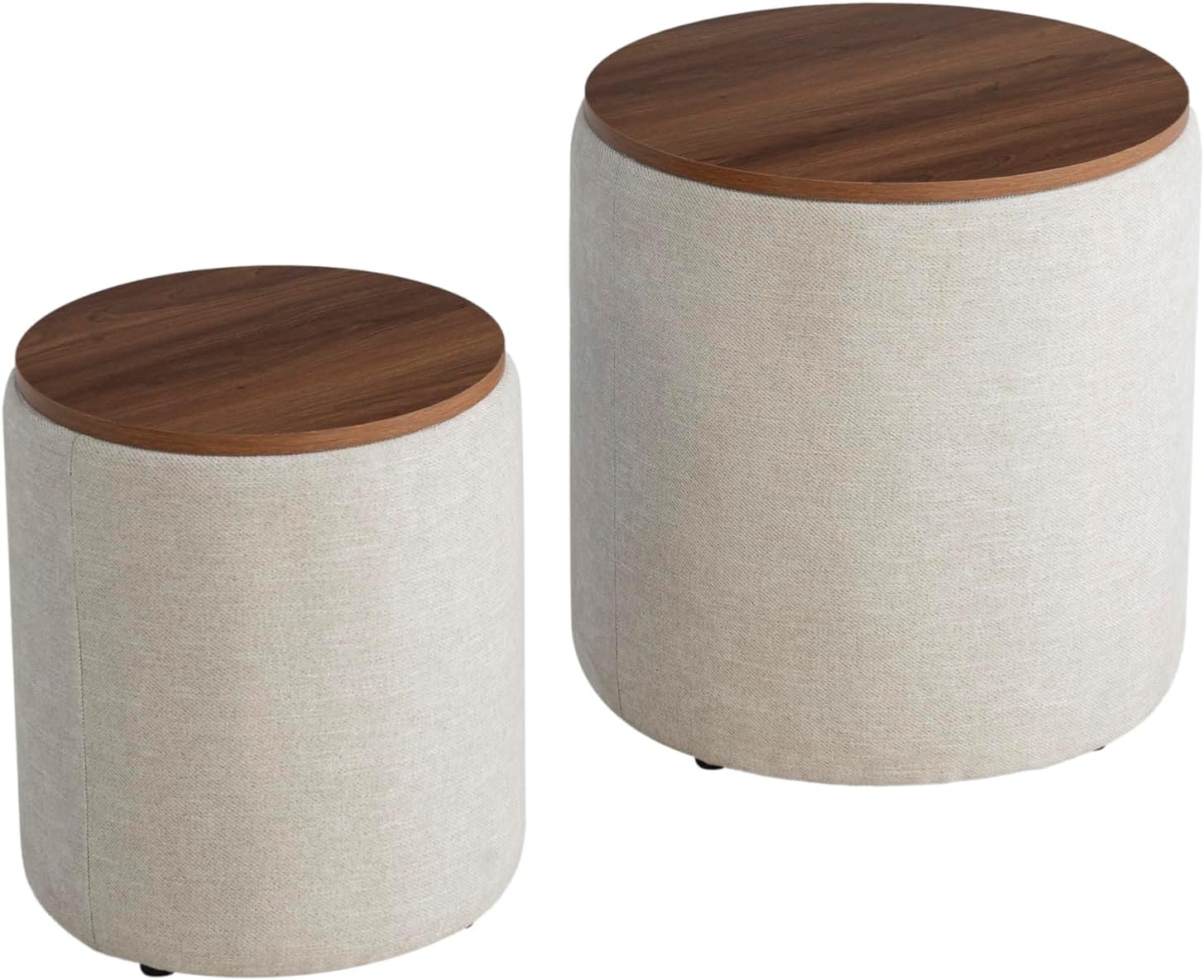 Studio Living® Andale Nesting Storage Ottomans Set of 2, Linen Upholstered Accent Ottomans with Wooden Lids, Hidden Storage, Fully Assembled, Space‑Saving Design