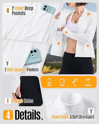 Outdoor Ventures Women's Workout Jacket Lightweight Athletic Running Jacket | Full Zip, Soft, Stretch, UPF, Sun Protection, Breathable, Thumb Holes, 4 Pockets, Sun Shirt, for Running, Hiking, Yoga, Gym