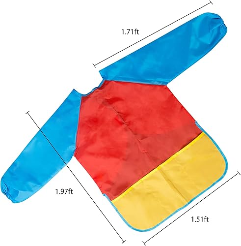 Vista 2 de Bassion Delantales de manga larga con 3 bolsillos para niños de 2 a 6 años Azul Oscuro Amarillo