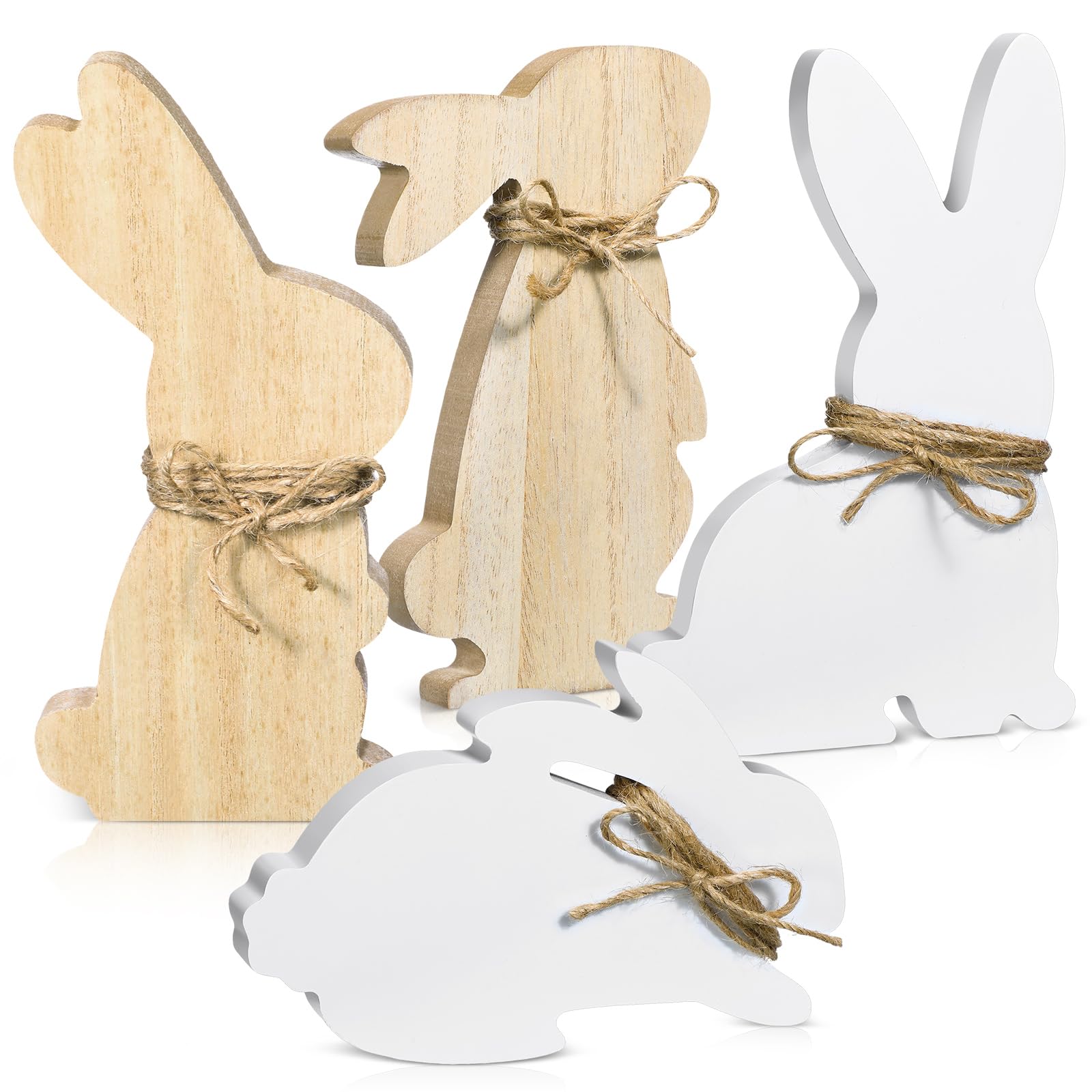 4 Pieces Easter Bunny Wood Signs Table Wooden Farmhouse Decor Easter ...