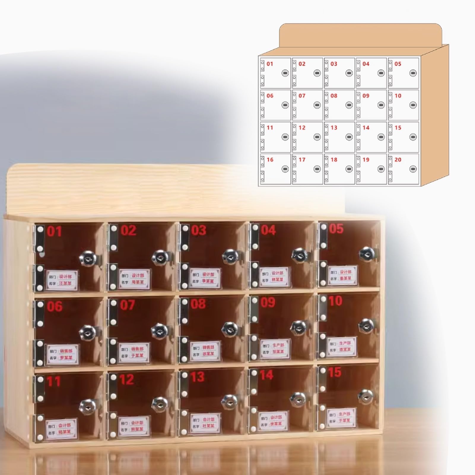 MultiDoor Wood Cell Phone Locker20 Slot Soluzione di archiviazione per scuole e aziende C Doors Design ideale scatola di blocco della prigione del telefono per la sicurezza e l'organizzazione