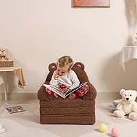 Vista 2 de Sofá para niños, sofá Sherpa con cojines de espuma de tres capas, asiento cómodo para niños de 18 meses en adelante, marrón