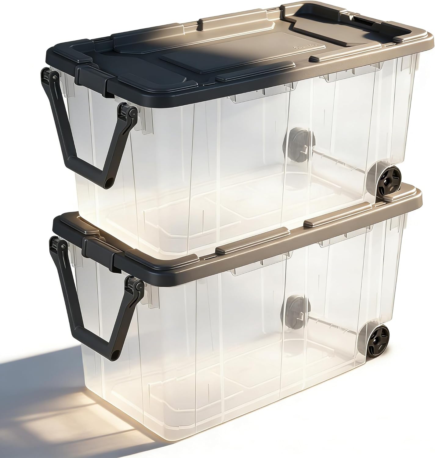 2 Pack 160 Quart Wheeled Storage Bins - Stackable Heavy Duty Clear Totes with Secure Latch Lid & Reinforced Pull Handle, Ideal for Garage, Closet & Moving (Clear/Green)