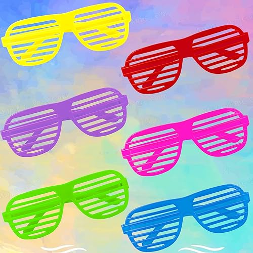 Miniatura 2 de weilaga Paquete de 72 gafas de sol de neón ranuradas a granel de estilo retro de los años 80, recuerdos de fiesta para niños y adultos
