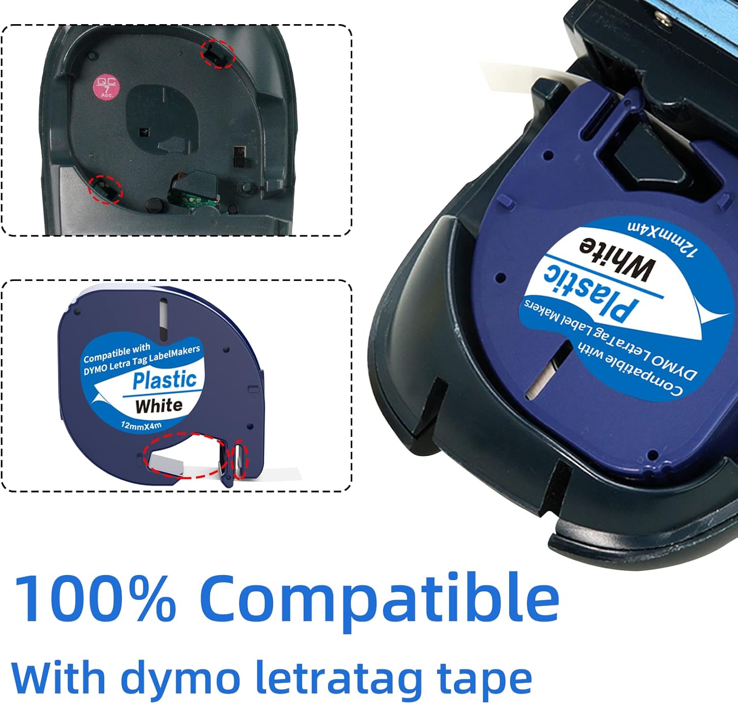10 x Label Maker Tape Refills Compatible with Dymo Letratag Refills 91331 S0721660 White Plastic Label Tape 12mm x 4m Waterproof Label Refills for Dymo Label Maker LT-100H 100T 110T QX50 XR XM 2000