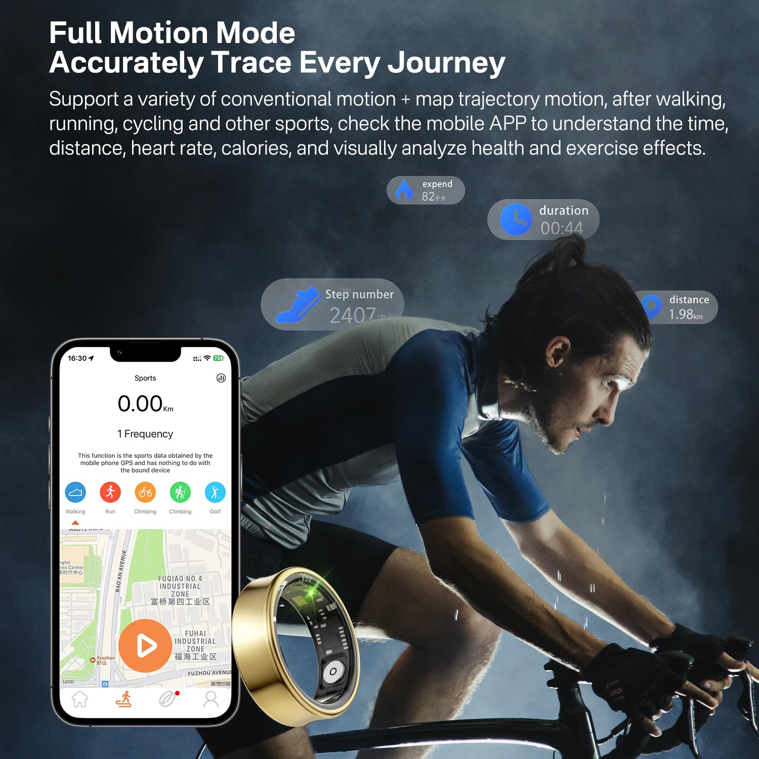 Tulbeys Smart Ring for Men & Women - 5ATM Waterproof, Health & Fitness Tracker, Heart Rate Monitor, Hand Gesture Brush Tiktok, Titanium Alloy Smart Rings for iOS/Android(Gold #12) 4