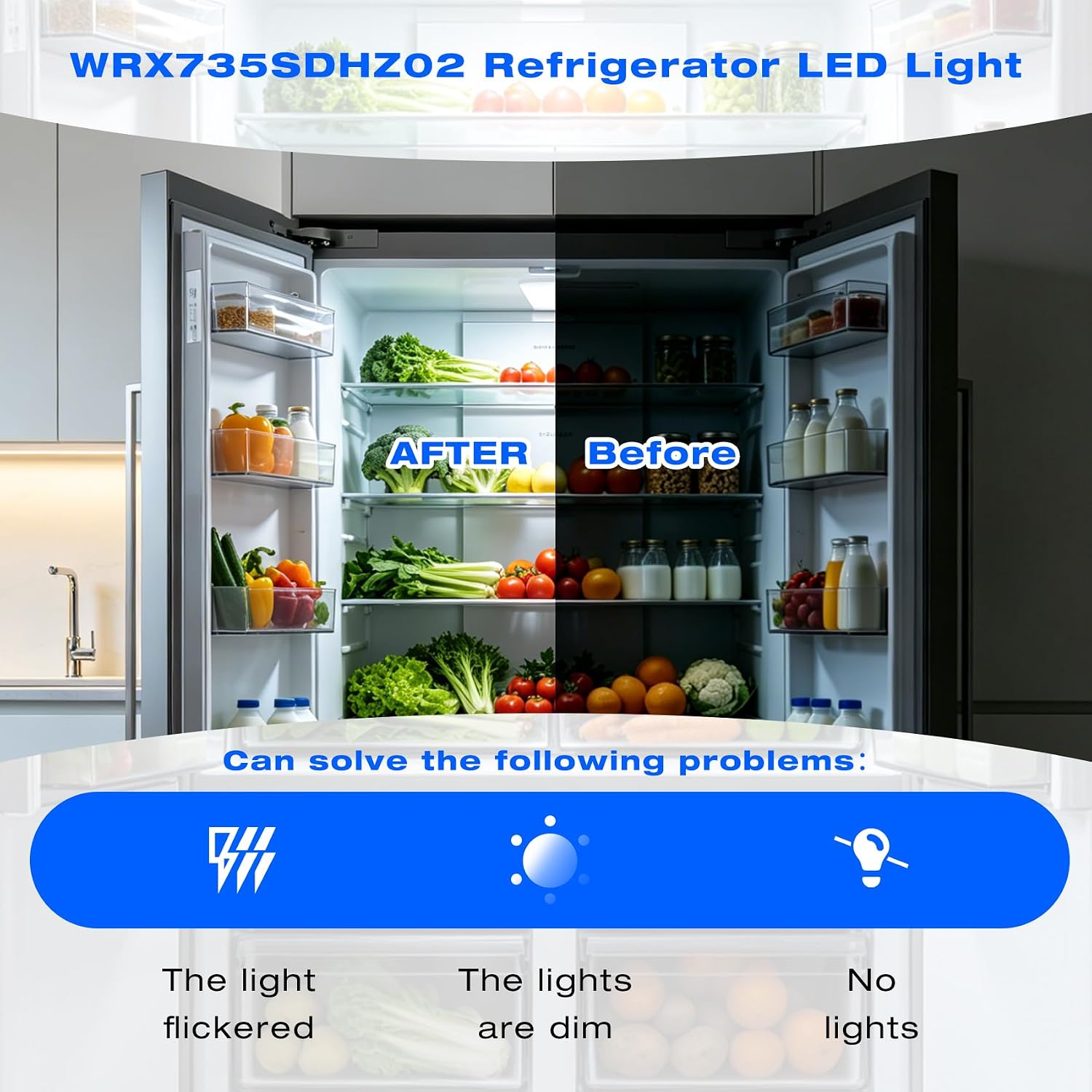 WRX735SDHZ02 Light Compatible with Whirlpool Refrigerator WRF555SDFZ11