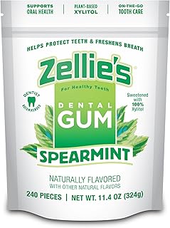 Zellie's | 100% Xylitol Spearmint Chewing Gum | No Aspartame, Gluten Free, Vegan & Kosher (240 Count - Pack of 1)