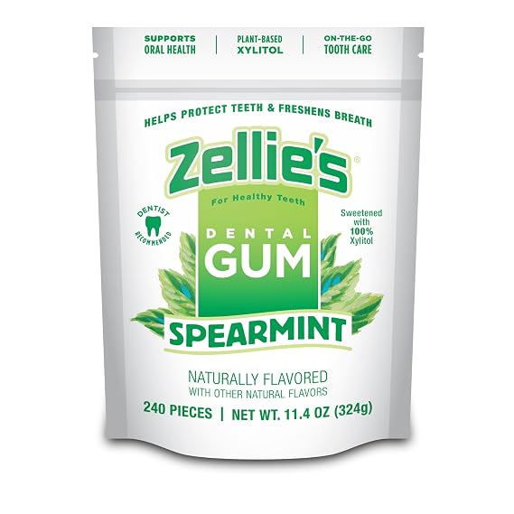 Zellies | 100% Xylitol Spearmint Chewing Gum | No Aspartame, Gluten Free, Vegan & Kosher 240 Count - Pack Of 1