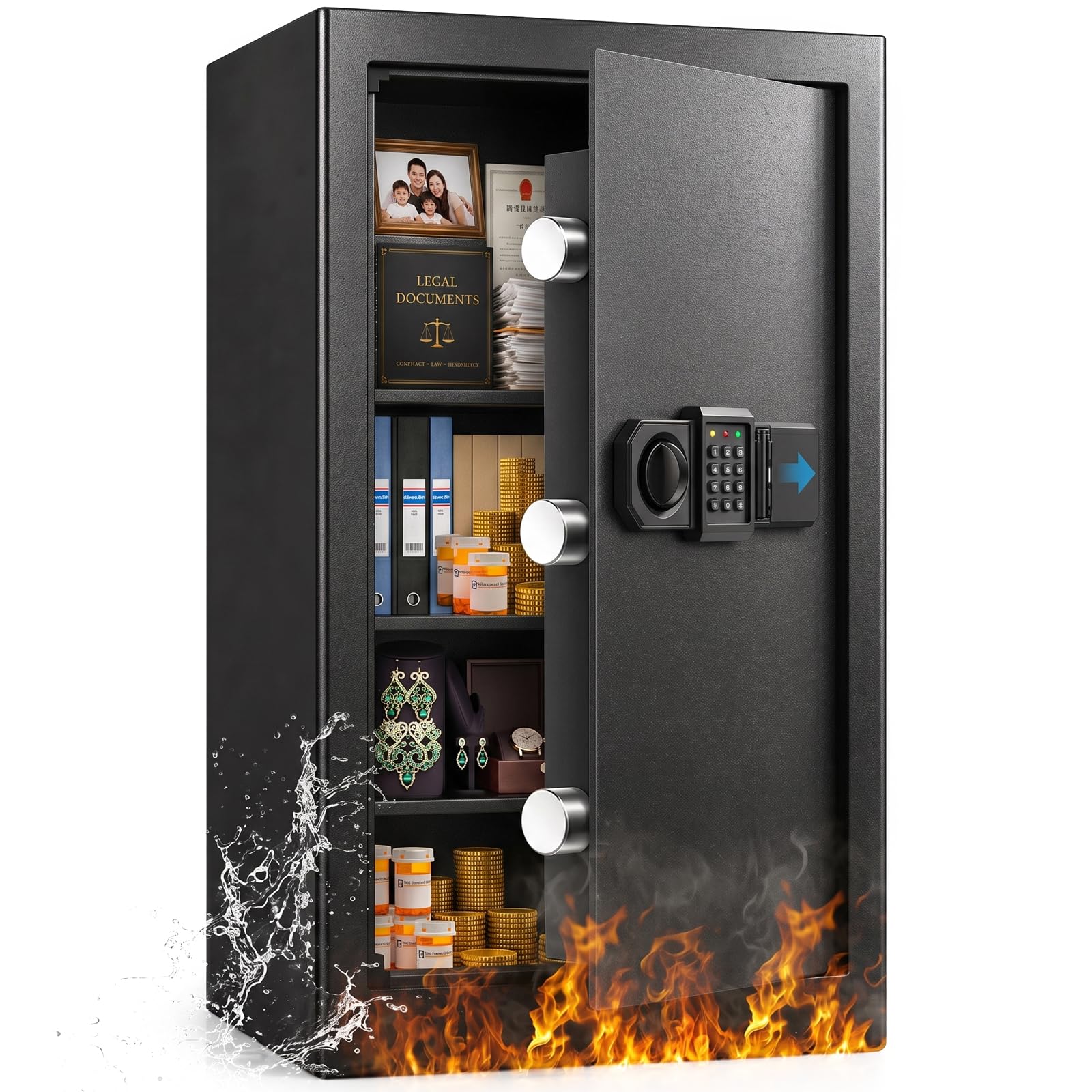 7.0 Cub - Caja fuerte extra grande para el hogar, resistente al fuego, impermeable, digital ignífuga con bolsa ignífuga, teclado electrónico y llaves de emergencia, cajas fuertes contra incendios para