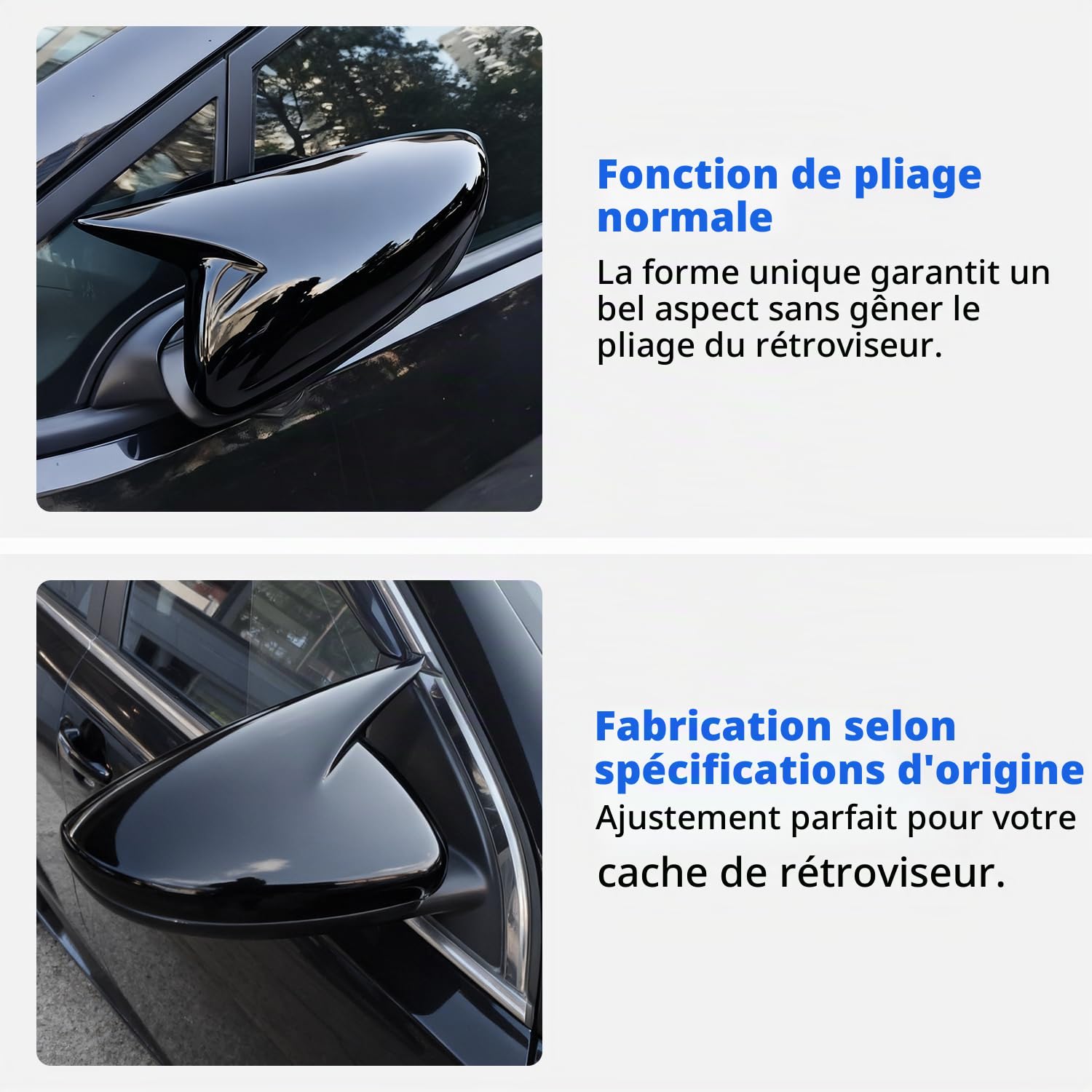 TECTICO Couvercles de Miroir Latéral, Boîtier de Rétroviseurs en Plastique ABS, Compatible avec Peugeot 208, 308, 408, 508, 307, 2008, 4008, 5008 (2013–2023) - Noir Brillant, 1 Paire