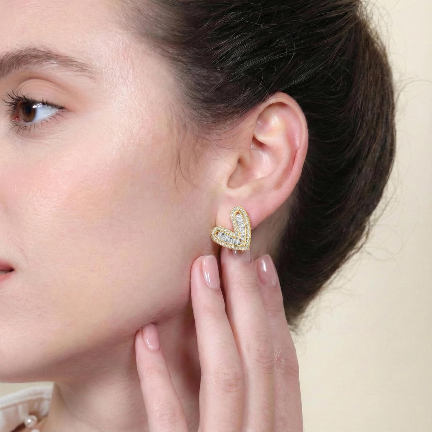 14K Gold-Plated Cubic Zirconia Heart-Shaped Earrings - Love element, S925 Silver Ear Needles, Women's Valentine's Day Jewelry, Suitable for Daily and Party Wear - Image 3