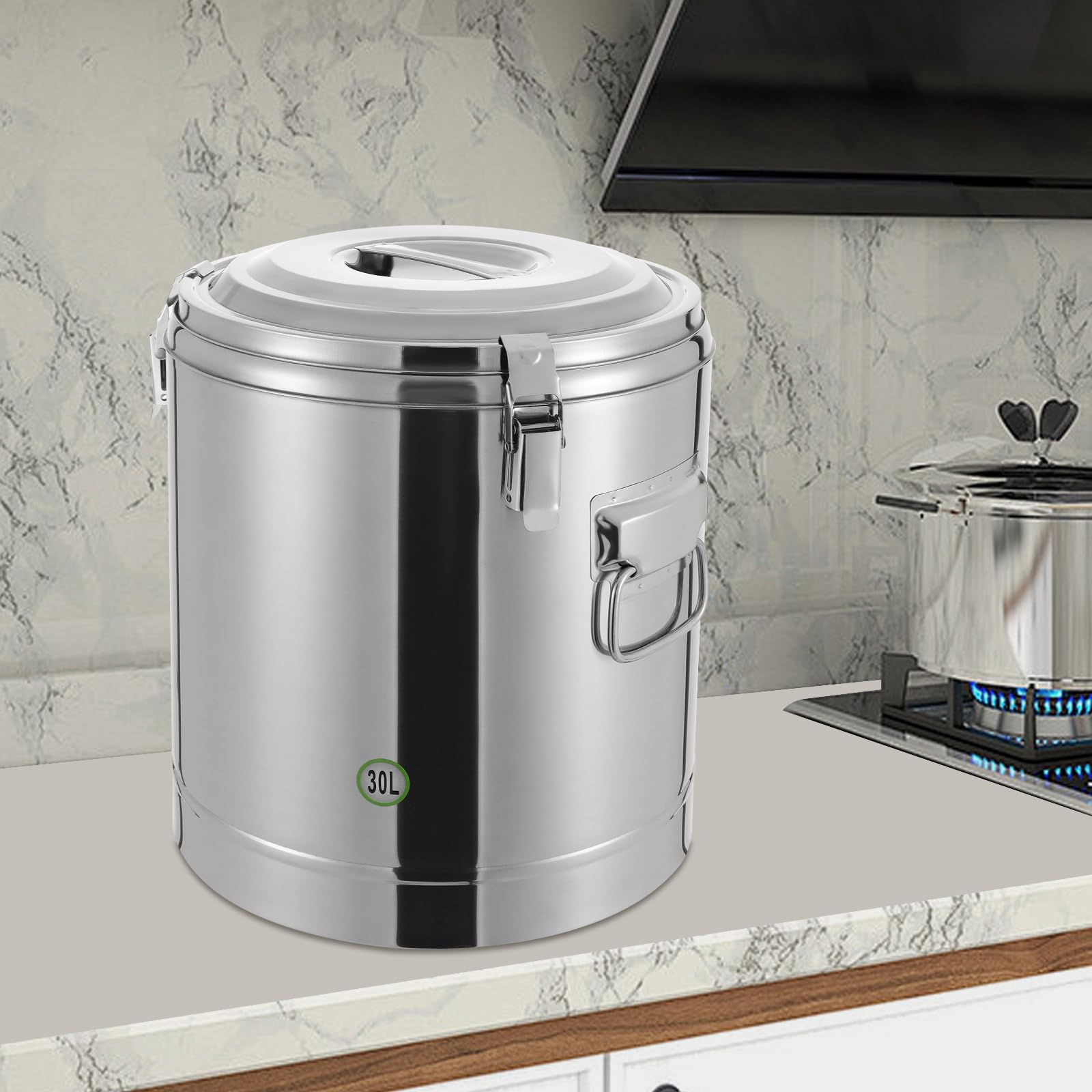 30L Thermobehälter für Essen Edelstahl Solierter Suppenbehälter mit Deckel Großer Thermotransportbehälter Versiegelter Eimer 12h heiß für Restaurants Kantinen Hotpot-Geschäfte Hotels