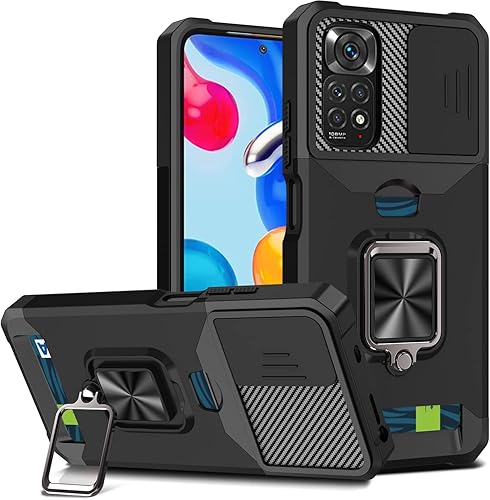 YSNZAQ Ranura para tarjeta y funda de carga inalámbrica para Xiaomi Redmi Note 11 Pro protección de lente a prueba de golpes de grado militar con