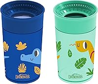 Dr. Brown's Milestones Cheers 360 Spoutless Transition Cup 2-Pack, Leak-Free Sippy for Babies 9m+, BPA-Free 10oz Travel Cup