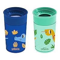 Vista 17 de Dr. Brown's Milestones™ Cheers360™ Tazas de entrenamiento con asas para bebés y niños pequeños, sin BPA, decoración de animales azul, 7 onzas, a