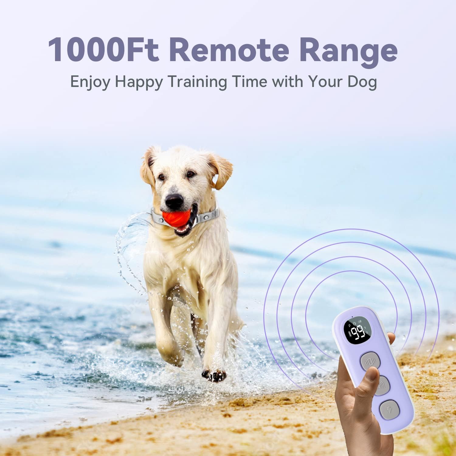 Saulcy Dog Shock Collar with 1000Ft Remote - Training Collar for Dogs, Waterproof Rechargeable Electric Dog Collar for Small Medium Large Dog with Shock, Vibration, Beep Modes（Purple）
