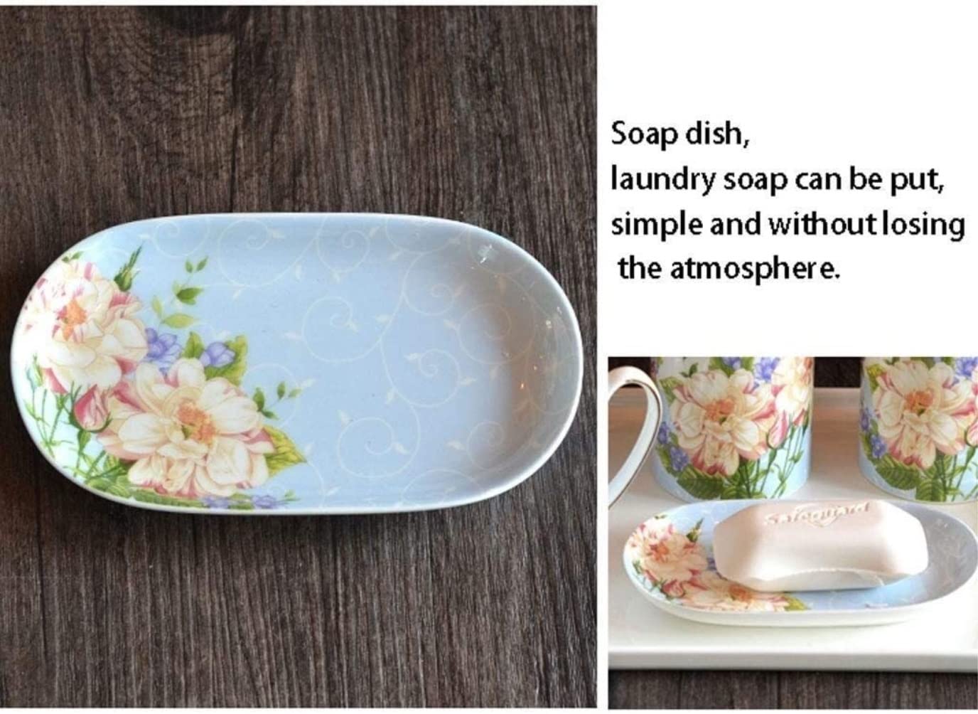 Zestaw Dozowników Mydła Zestawy Akcesoriów Łazienkowych Nowoczesny Design 5-częściowa Łazienka Ceramiczna Mydelniczka Dozownik Do Mydła Uchwyt Na Szczoteczki Zębów Łazienka(Blue)