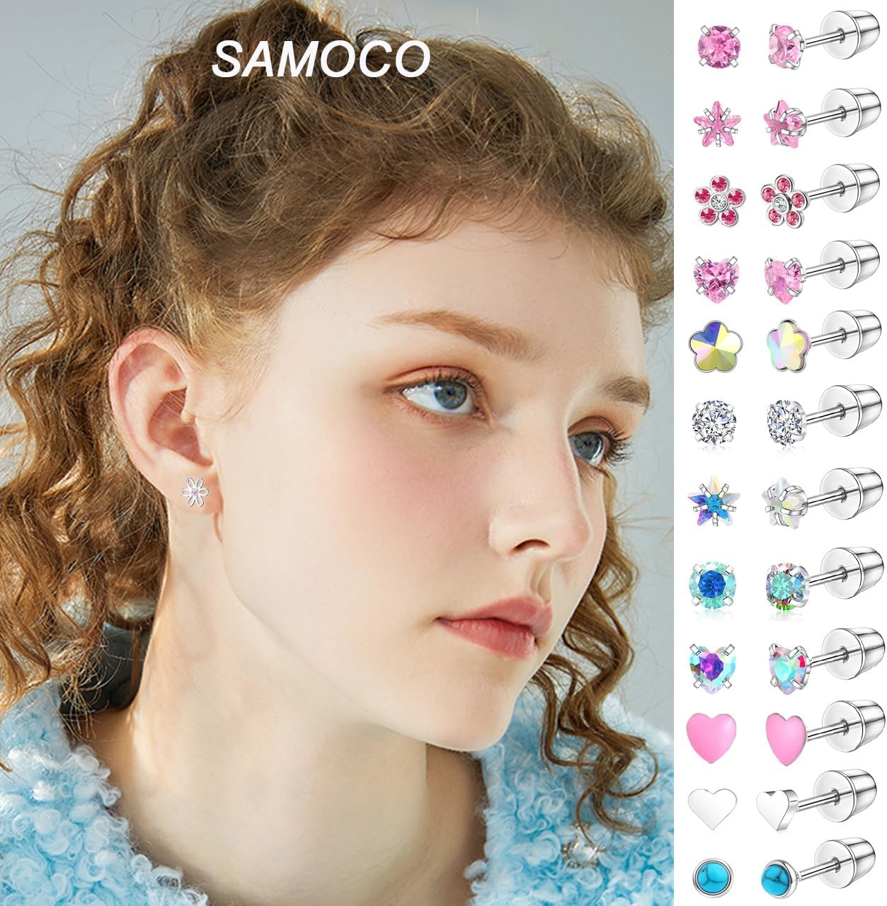 SAMOCO 30 Pairs Hypoallergenic Screw Back Earrings for Women Stainless Steel Small Stud Earrings 20G Tiny Cartilage Stud Earrings Screw Back Stud Earring Piercing Jewelry Gifts