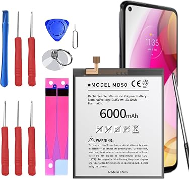 6000mAh Moto G Stylus 5G 2021 Battery, High Capacity MD50 Battery for Motorola Moto G Stylus 4G XT2211 / 2022 / G Stylus 5G XT2215 / 2022 with Replacement Repair Tools Kit