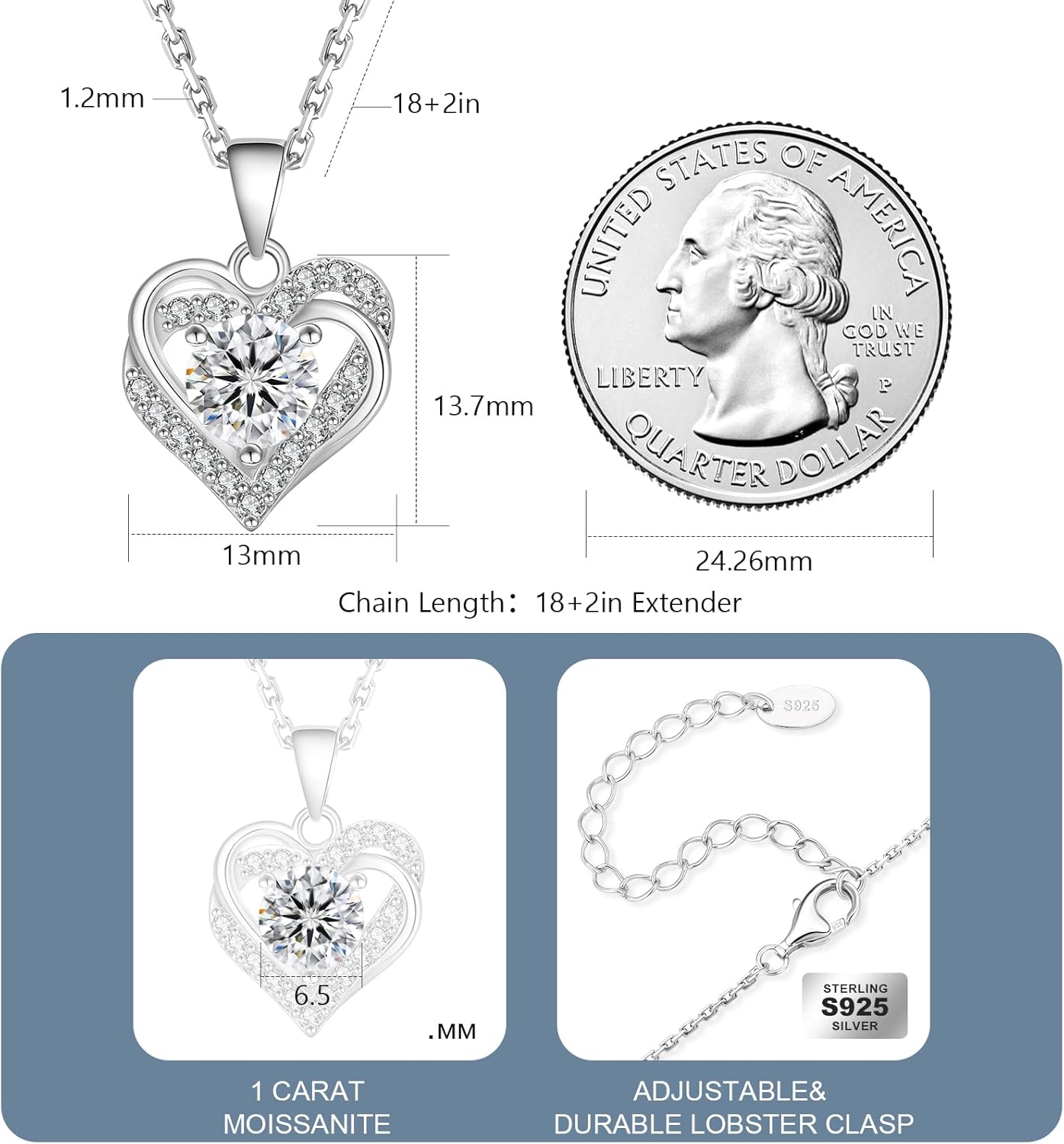 KRKC Moissanite Pendant Necklace for Women, 0.3CT-1.0CT Lab Created Diamond with VVS1 Clarity D Color Moissanite Chain, White Gold Plated S925 Sterling Silver Necklaces, Anniversary Romantic Gift for Her, Birthday Christmas Valentines Gifts for Mother Mom Wife Girlfriend Daughter - Image 2