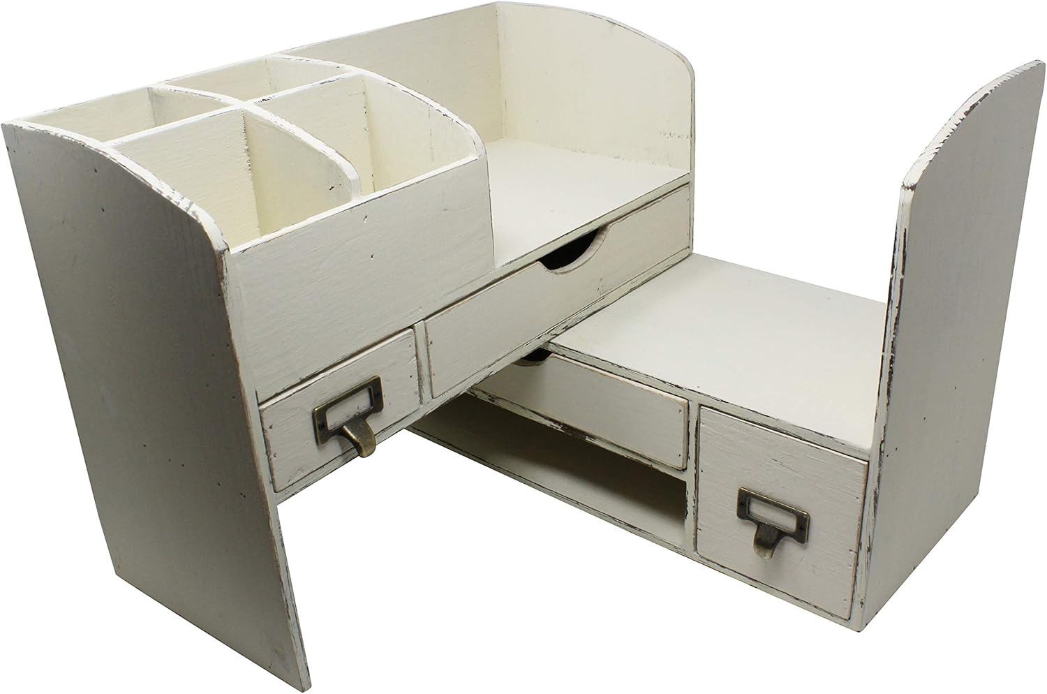 Executive Office Solutions Large Adjustable Wooden Office Desk Organizer For Desktop, Tabletop, or Counter – Wood Storage Shelf Rack – For Office Supplies, Desk Accessories, or Mail - White (WO13)