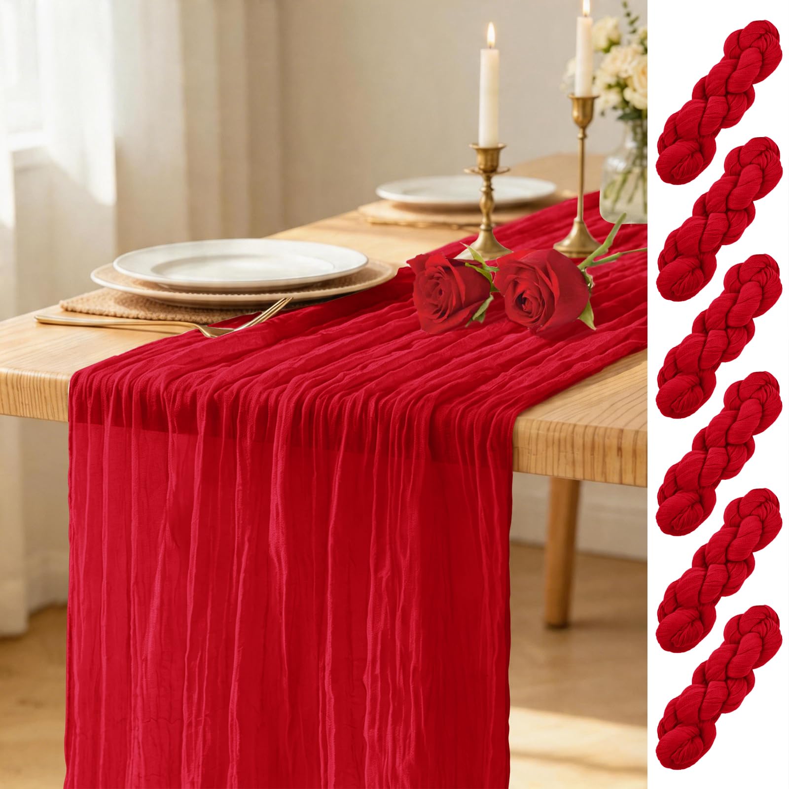Lumaycens 6PCS Red Table Runner Cheesecloth Table Runner 45x275cm