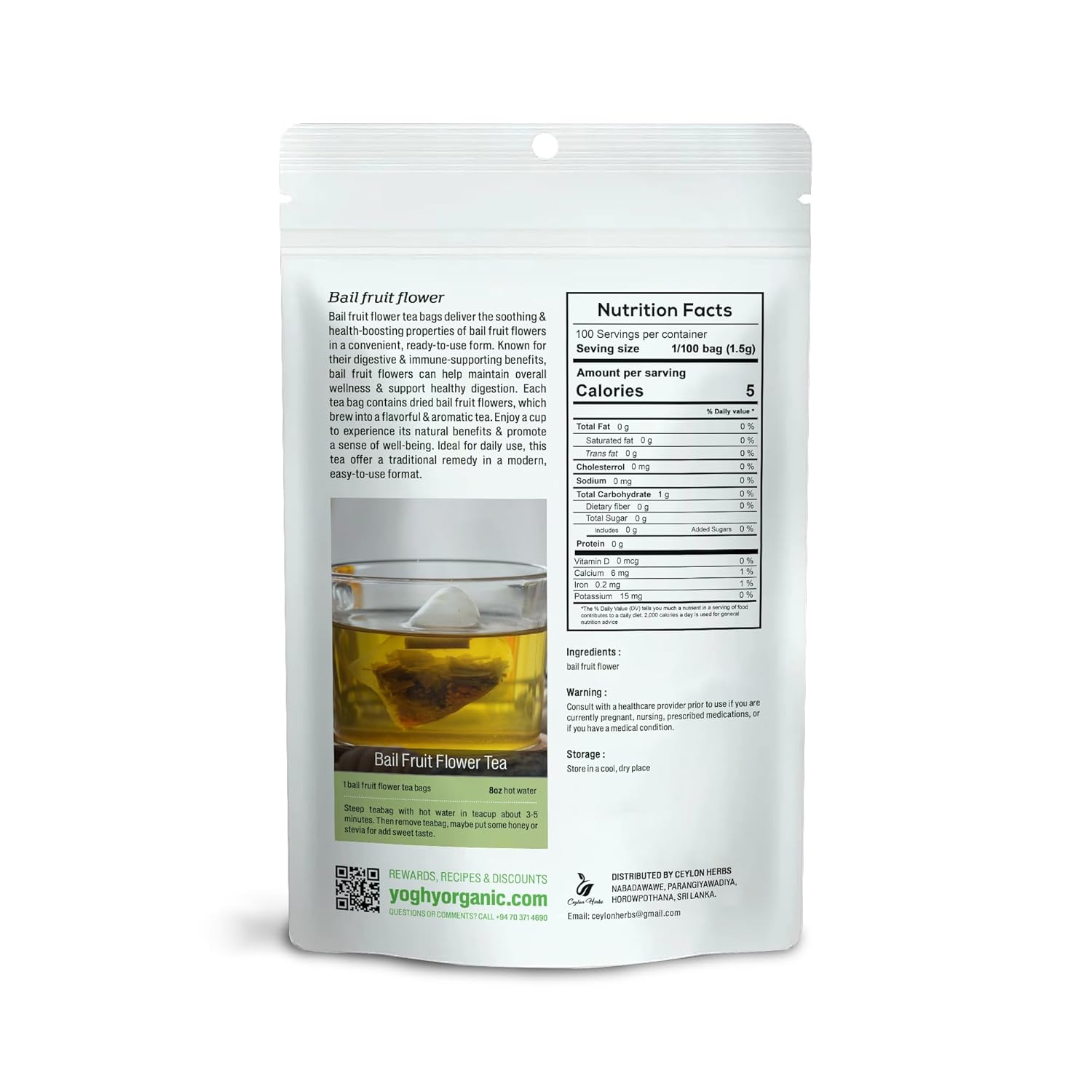 Bael Fruit Flower Tea Bags - 100% Pure, Organic, Wild-Crafted Herbal Tea for a Refreshing, Fruity Brew