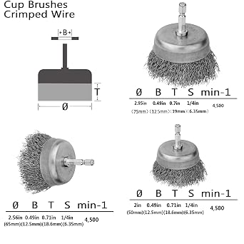 Wire Wheel for Drill Cup Brush Set,0.012-Inch Coarse Crimped Carbon Steel,Die Grinder Wire Brush for Drill,1/4In Hex Shank(12 Pack)