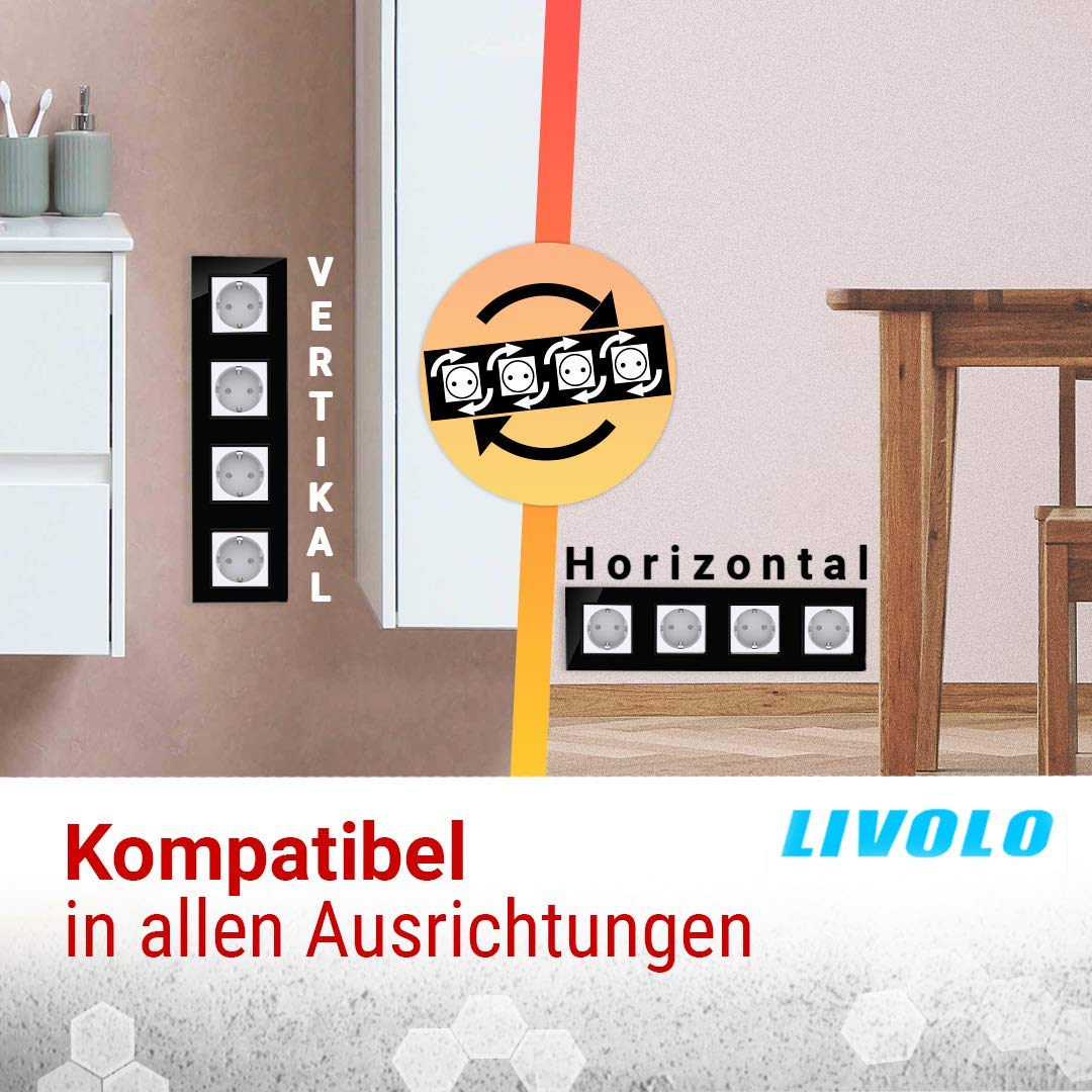 LIVOLO Glas Touch Lichtschalter und Steckdose mit USB-C 18W Anschluss Zweifach im Glasrahmen Weiß Sensorschalter Ladedose Schuko USB TYP C Unterputz Einbau VL-C701-FCTF16A-C1-SR-11-A