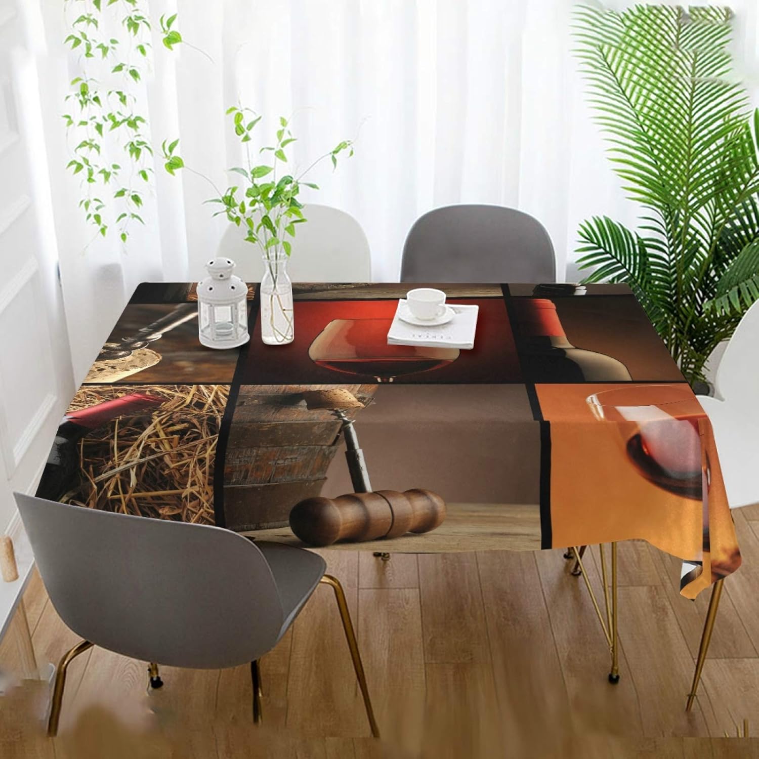 Rustic Tablecloth 54x54 Square,Table Cloth Red Wine and Grapes Pattern,Polyester Washable Wrinkle Free Dinner Tablecloth Decorative Table Top Cover for Kitchen Dining Room Table