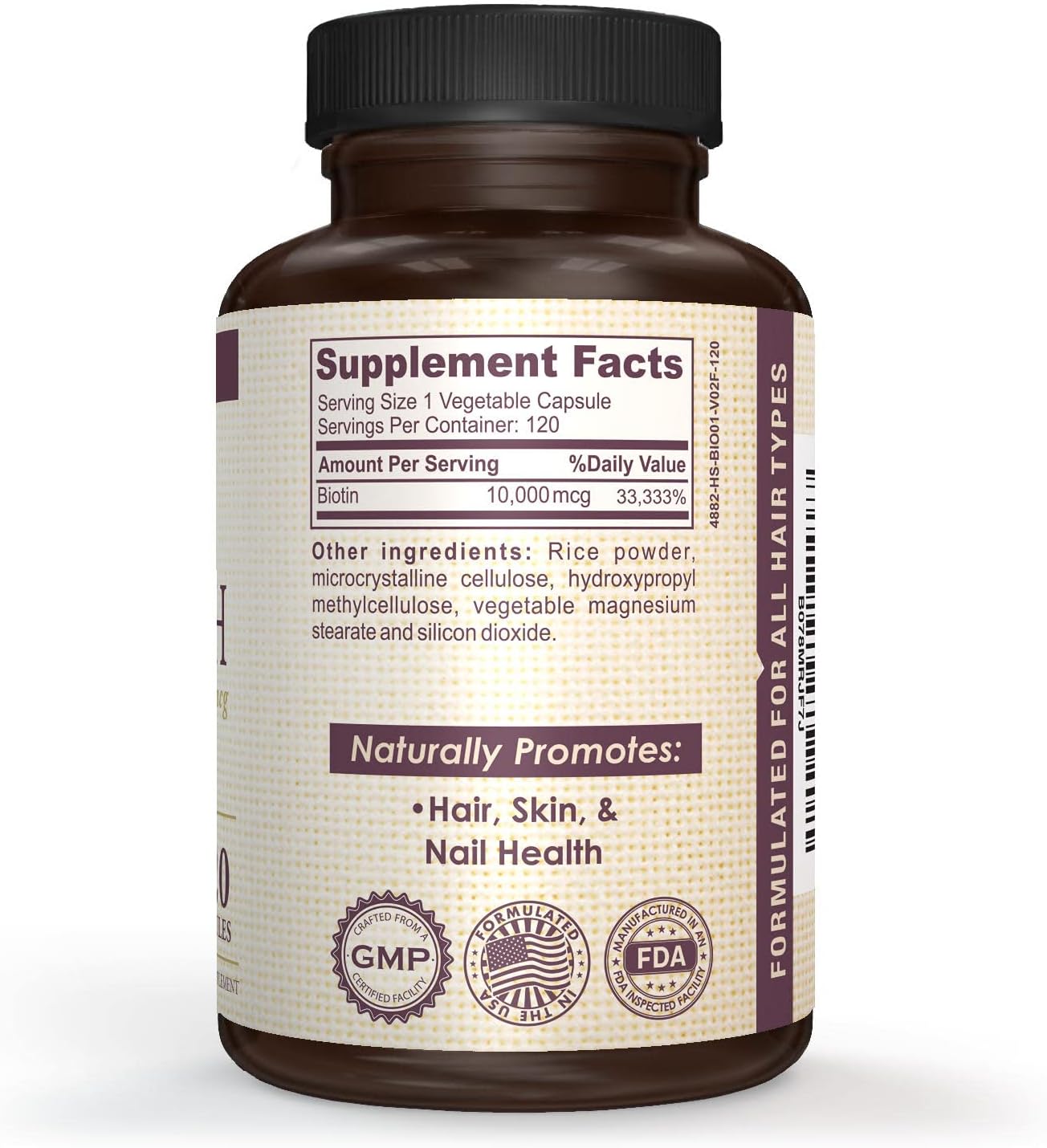 AMVILAB Hair Strength- Vitamin B7 (Biotin) Supplement for Men & Women. Biotin Supports Healthy Skin, Thicker Nails and Hair Growth. 10,000 mcg 120 Capsules per Bottle 4 Month Supply
