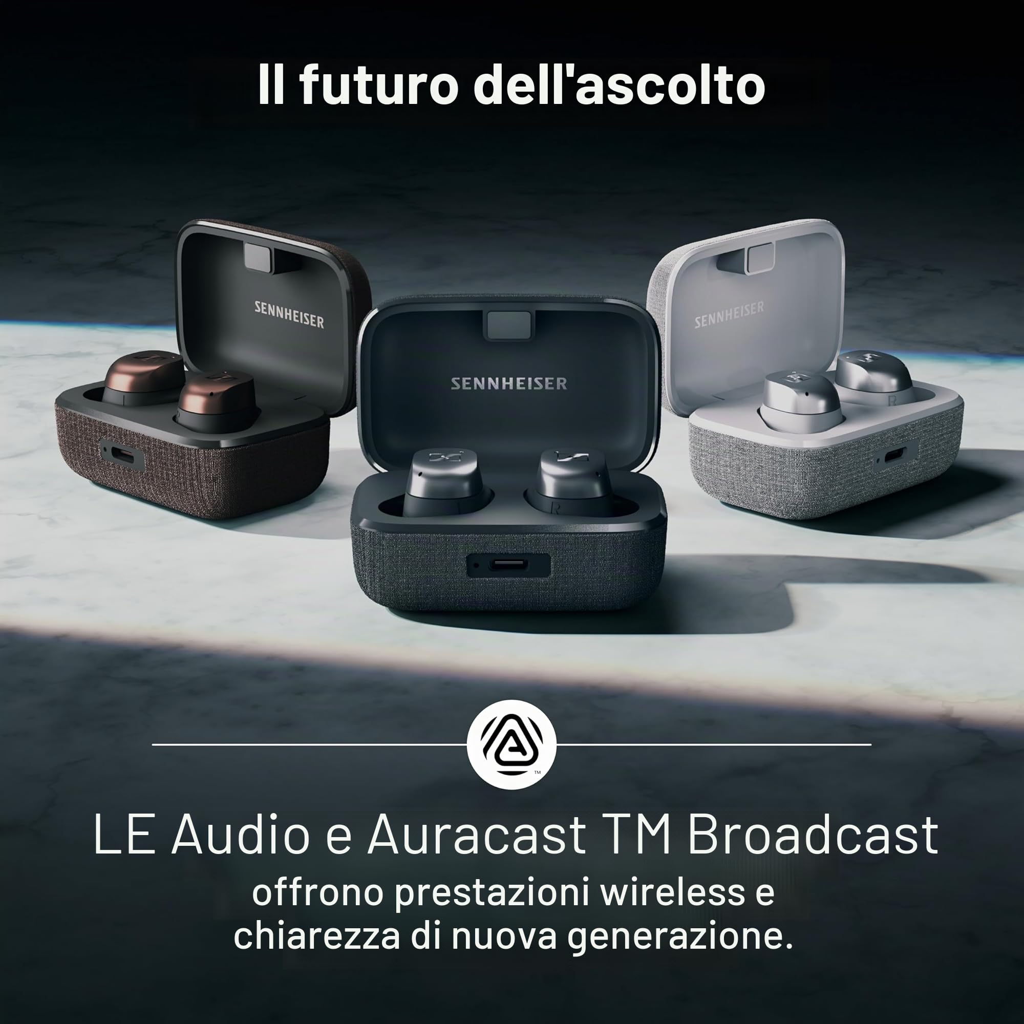 Sennheiser MOMENTUM True Wireless 4 Smart Earbuds con Bluetooth 5.4, suono cristallino, design confortevole, durata della batteria di 30 ore, ANC adattivo, LE Audio e Auracast - Rame nero