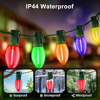 LAMPHOME Outdoor Christmas Lights 25FT C9 Vintage Christmas String Lights with 25LED, Hanging C9 Multicolor String Lights for Valentine's Day Garden Patio Backyard Party Decor, Green Wire