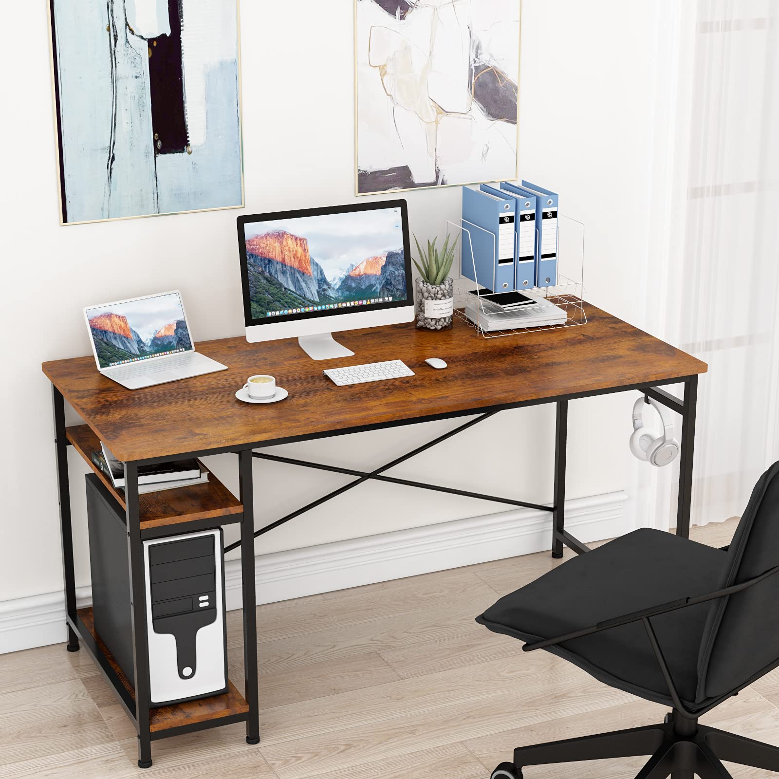 Engriy Writing Computer Desk 55", Home Office Study Desk with 2 Hooks