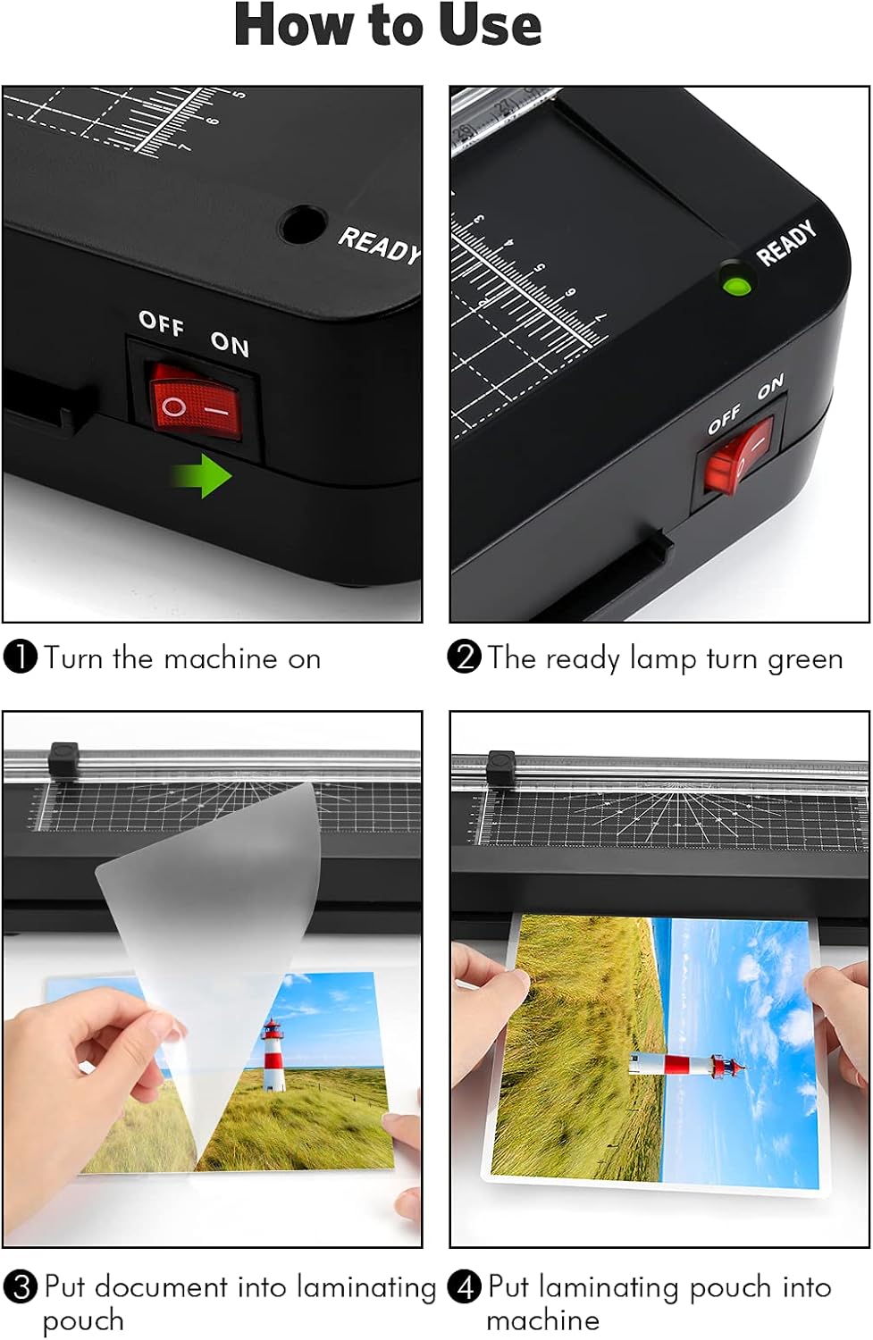 Laminator Machine, Dekewe A4 Laminating Machine, 4 in 1 Thermal Laminator with 18 Laminating Sheets, Paper Trimmer and Corner Rounder for Home Office School Use - Black