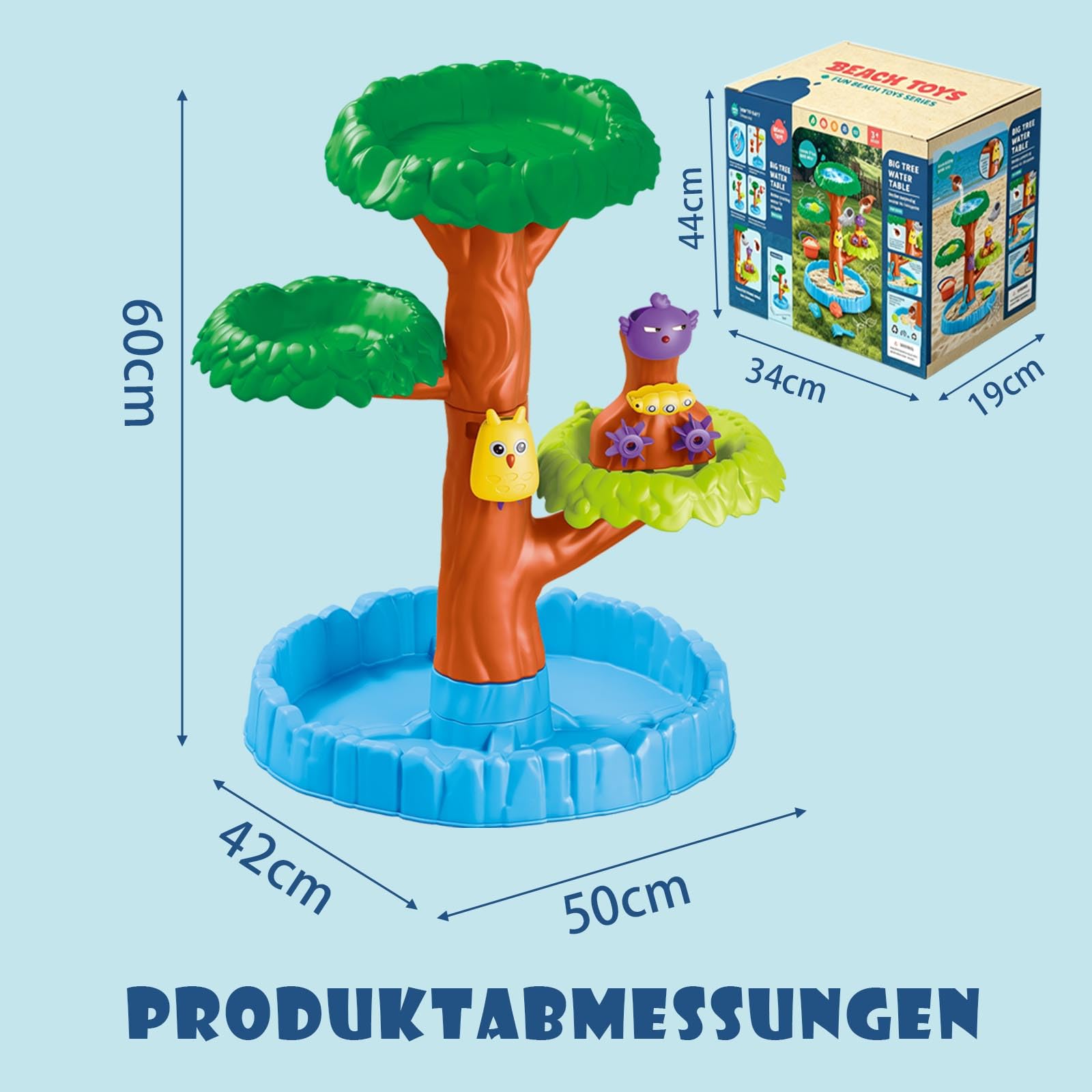 Sand- und Wasserspieltisch, Wasserspielzeug Kinder Outdoor, 4-Ebenen Baumförmiger, Spieltisch ab 3 Jahre, Wassertisch Kinder Outdoor, Geschenk 3–8 Junge Mädchen
