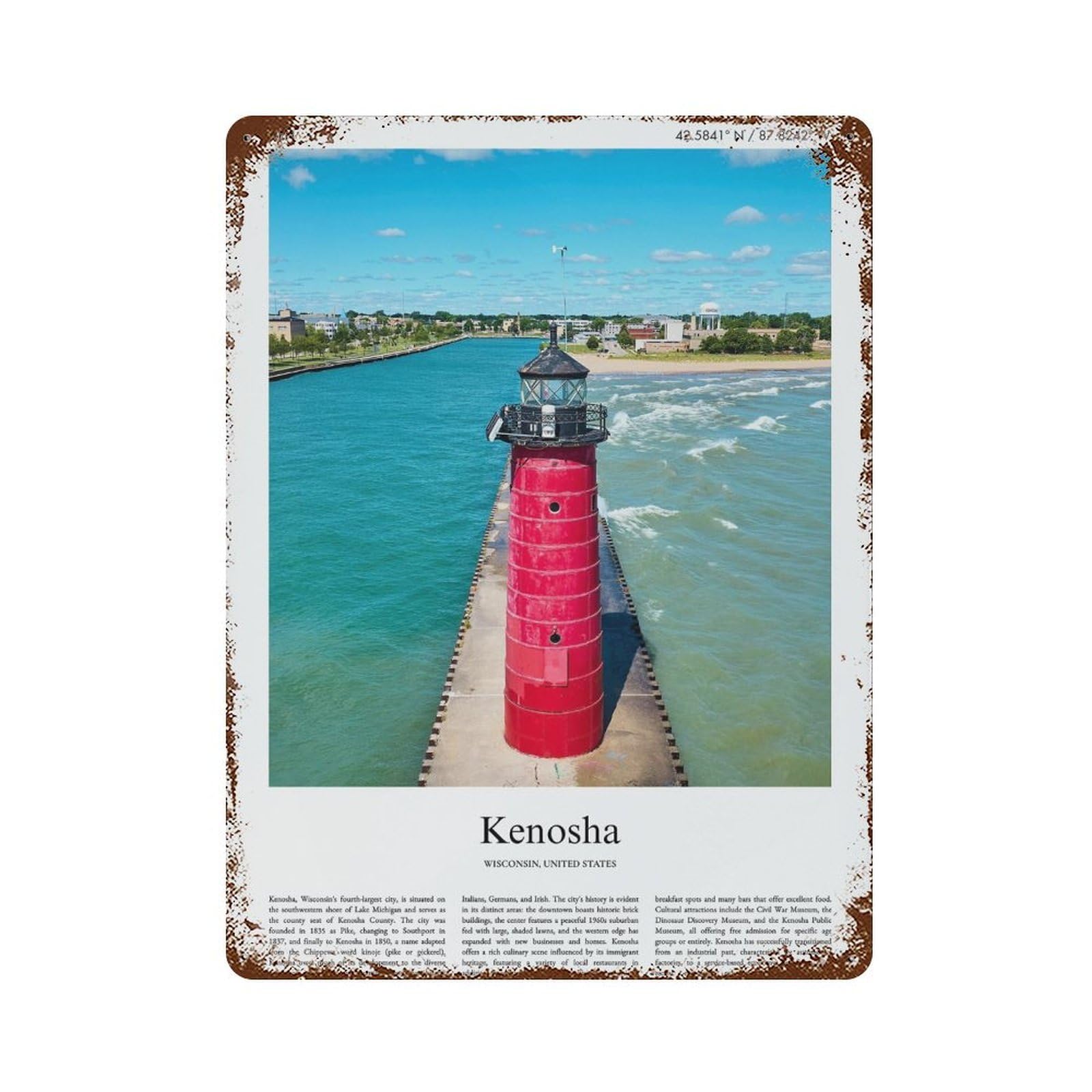 xiaoxiaoshen Kenosha Wisconsin, United States, USA City Scenery Wall Decor Art Metal Tin Poster Modern Home Decor Art Home Bar Shop Decorations Vintage Sign 40x30cm