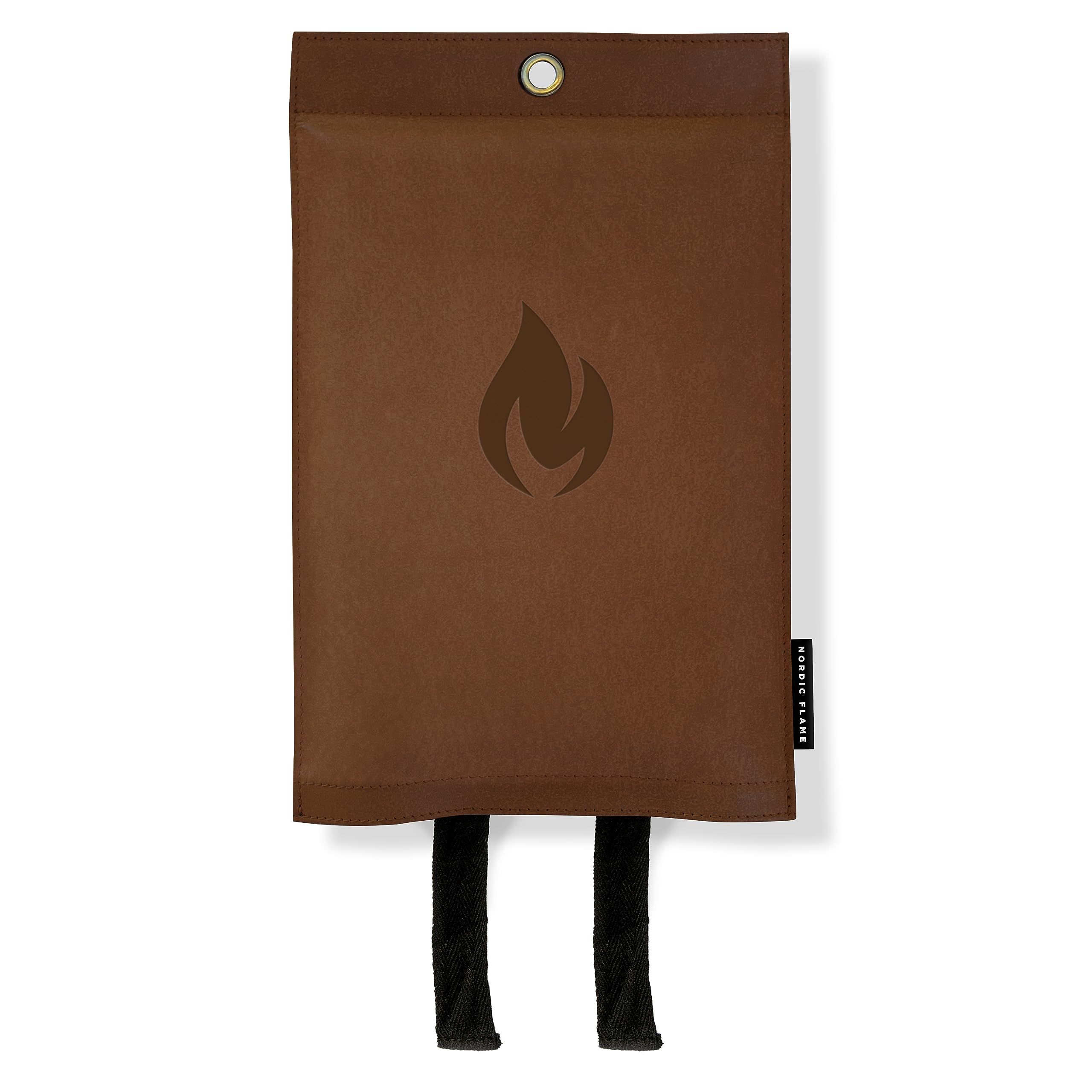 Hochwertige Löschdecke – Silikonbeschichtetes Glasfasergewebe EN 1869, Ideal für Küche, Haushalt, Fettbrände und Outdoor, Nordic Flame, Echtleder-Etui (Echtleder dunkel)