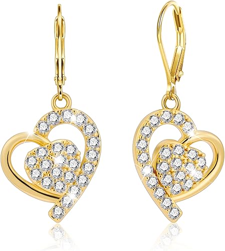 ALEXCRAFT Aretes colgantes de plata de ley 925 chapados en oro de 14 quilates, hipoalergénicos, aretes de espalda francesa, aretes de circonita