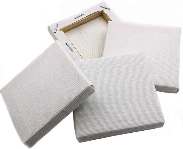 4 Blank Framed Canvas Panels 7x7 cm Square Small Stretched 100% Cotton for Artists Painting with Acrylic Oil or Water Based Double Primed Pre-stretched Frame Boards Great for Baby Hand Foot Prints