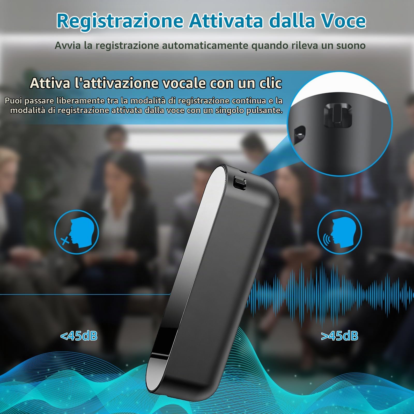 Registratore Vocale, 40 giorni di lavoro continuo Registratore Vocale Spia