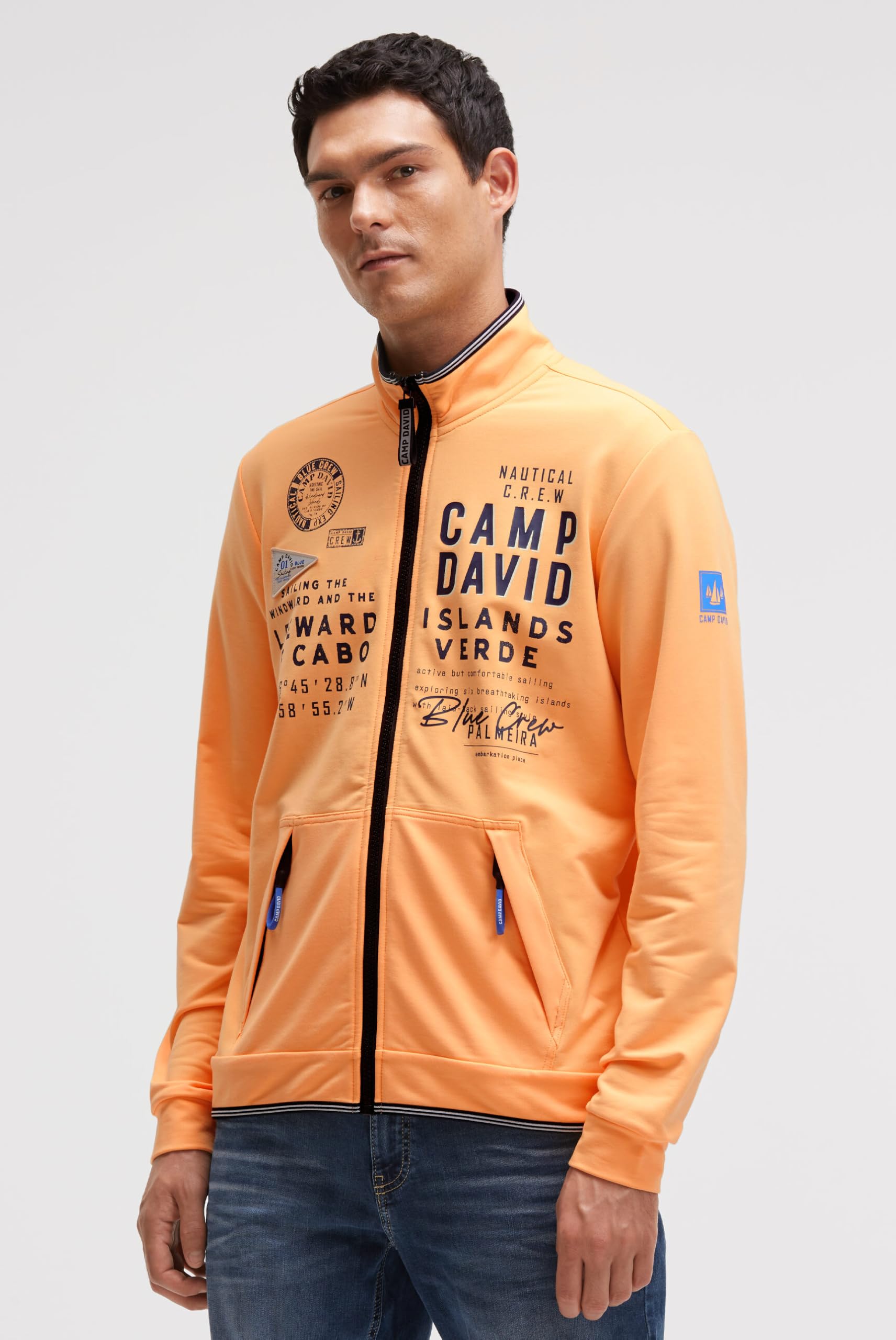 Camp David Herren Leichte Sweatjacke mit Label Prints