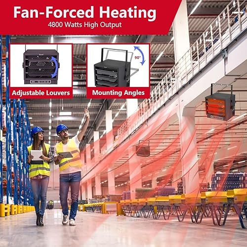 Miniatura 5 de INNOVATIVE LIFE Calentador eléctrico de garaje de 4800 vatios de 240 V con termostato y temporizador, calentador eficiente forzado por ventilador