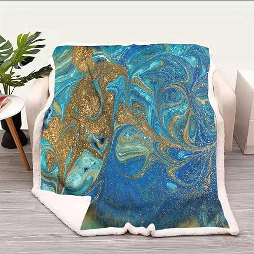 Miniatura 5 de Gold Texture Geometry Checkered Curve Cobijas Calientes para Invierno Fur Blanket Cozy Room Decor for Couch, Bed, Sofa, Chair Small Size 31.5In x