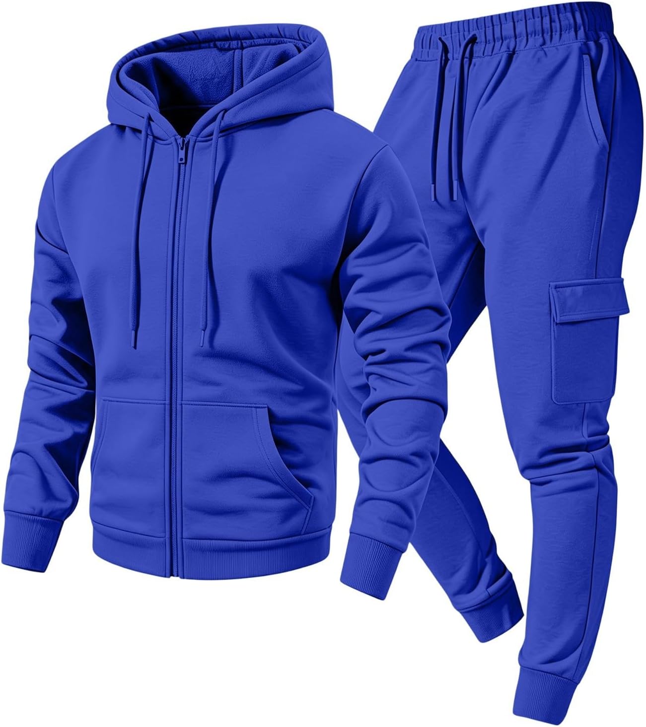 HJINGSUN Jogging Suits for Men Full Zip Hoodie and Cargo Jogger Sweat Suits
